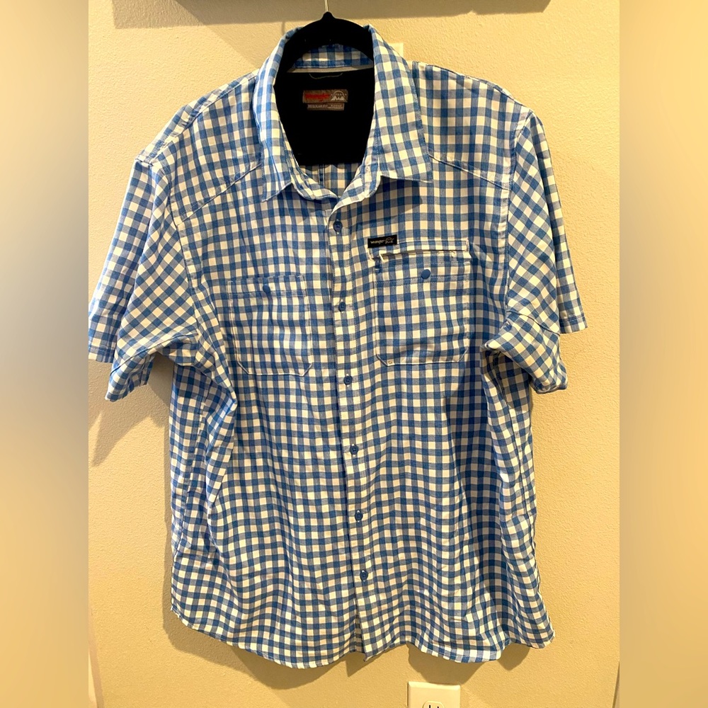 Wrangler Mens Short Sleeve Shirt Blue and White Check! 💙🤍
